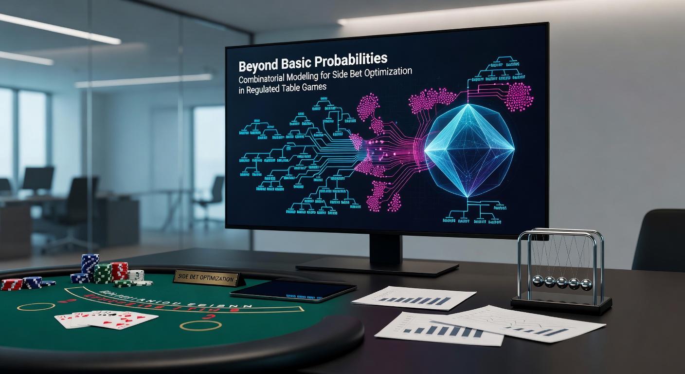 Detailed view of combinatorial modeling charts applied to casino table game side bets with probability grids and payout matrices
