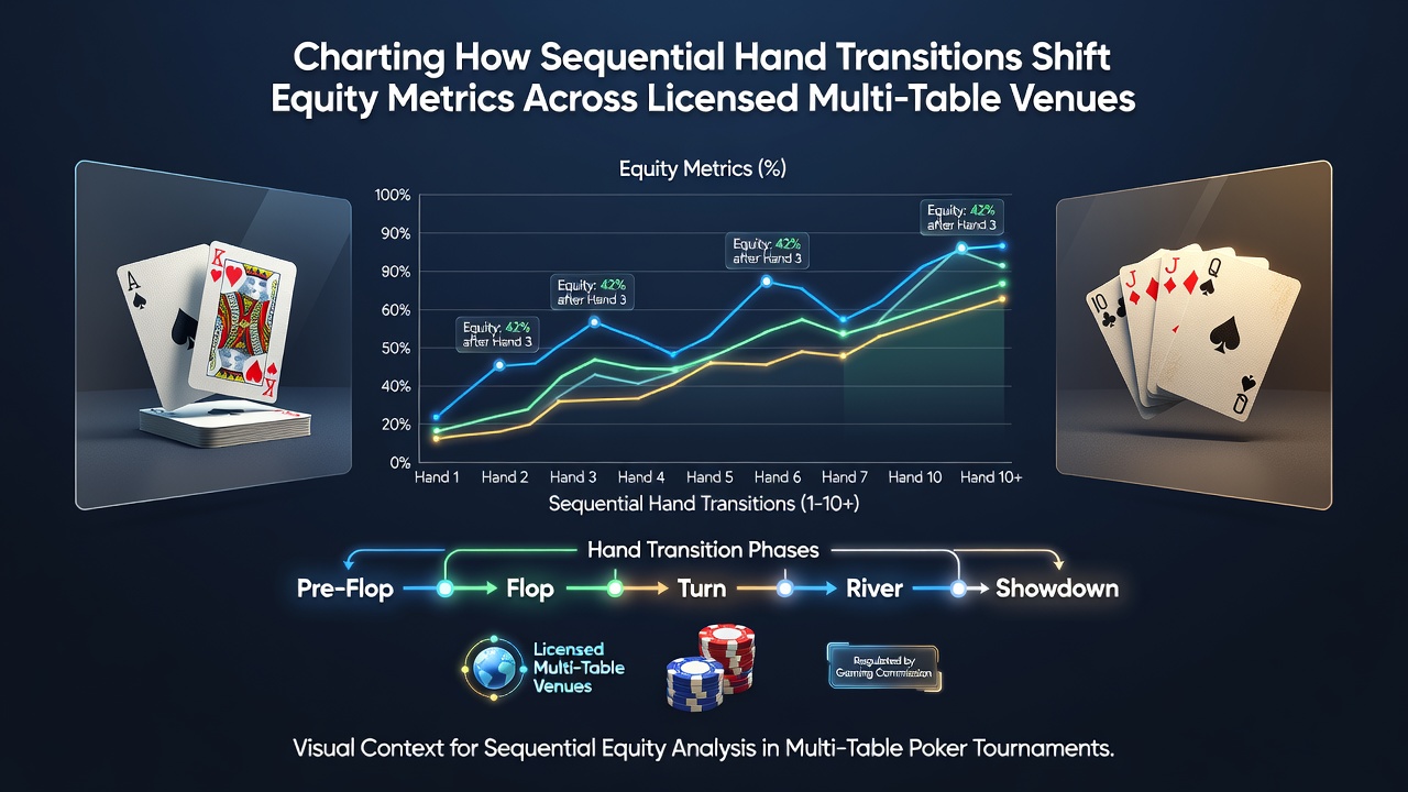 Graph illustrating equity metric variations across sequential poker hands at licensed multi-table venues