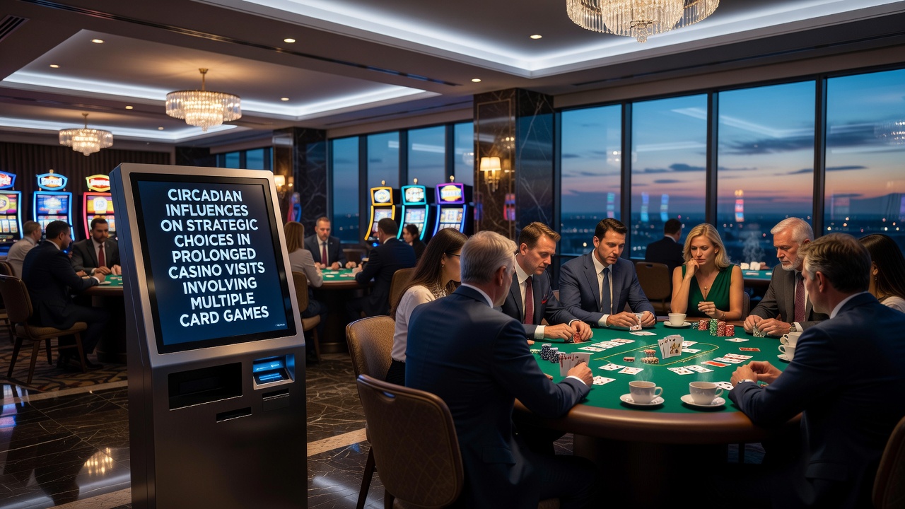 Casino floor at night showing card tables under dim lighting with players engaged in extended sessions