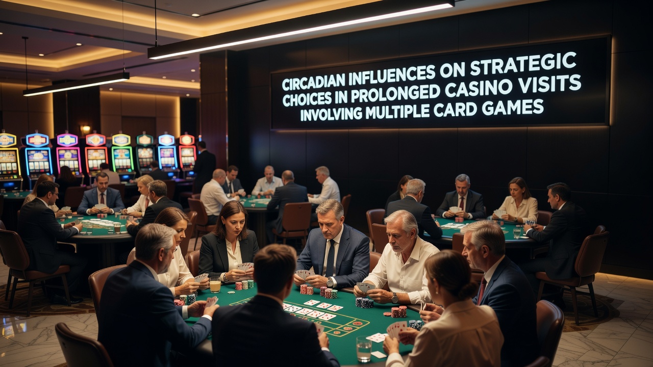 Close-up of casino chips and playing cards on felt table during late-night hours