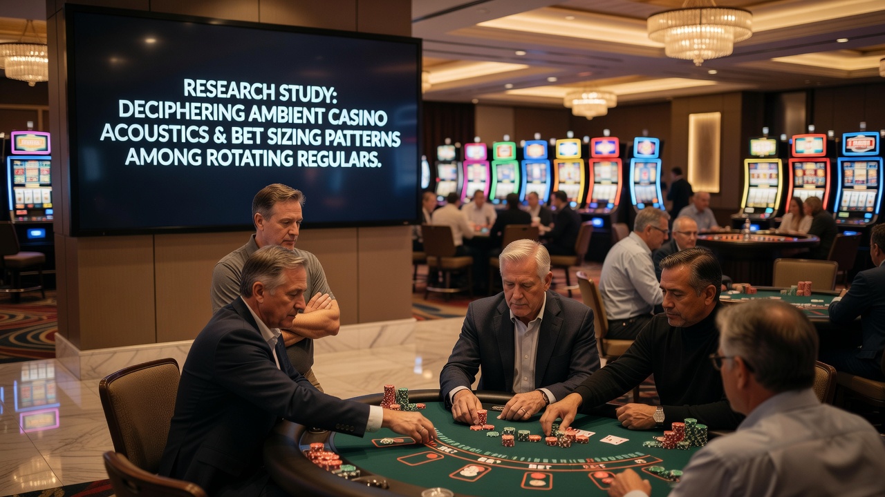 Blackjack and stud players adjusting wagers amid casino sound environment