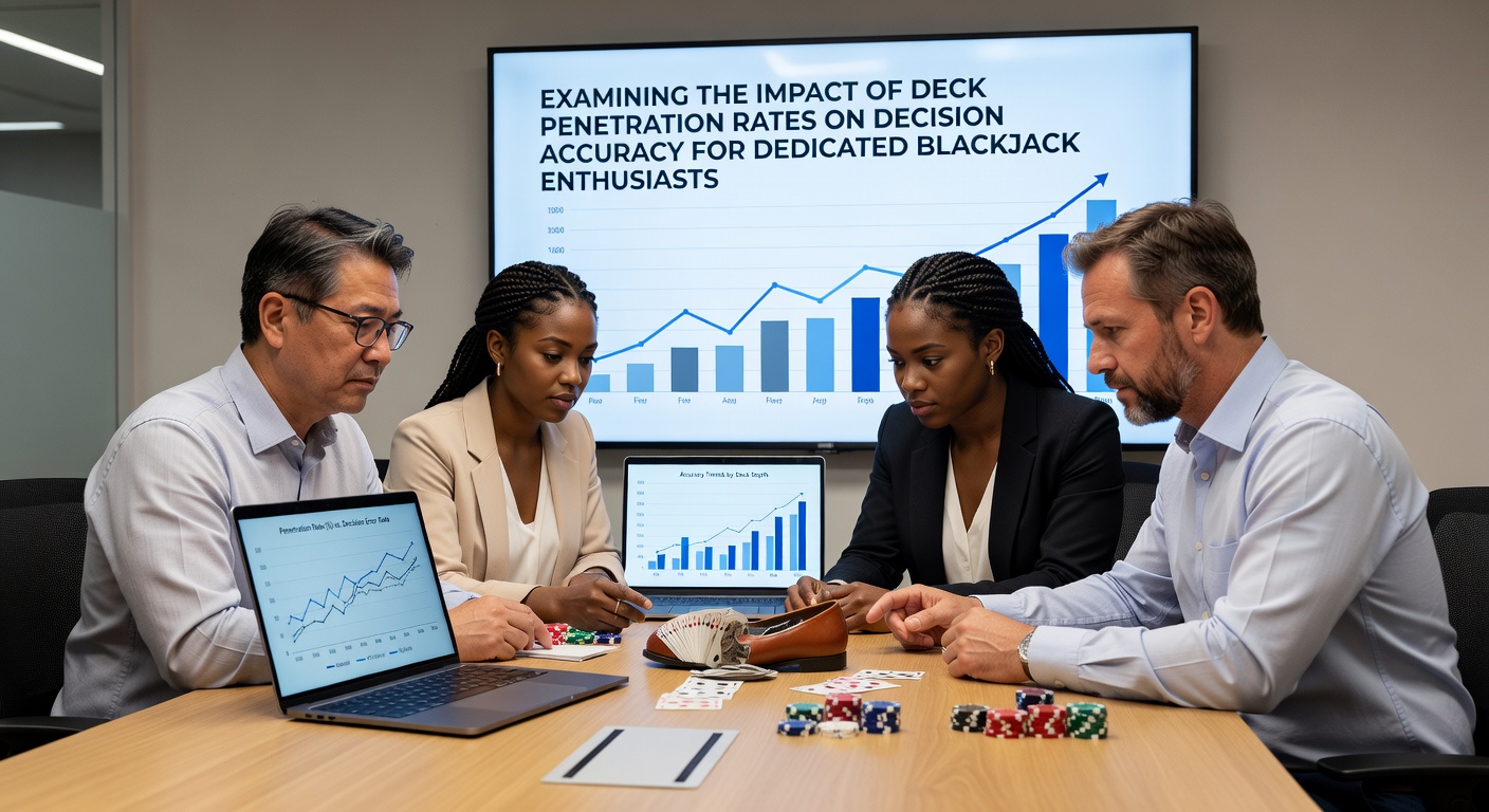 Detailed view of blackjack hand decisions overlaid with count tracking notations and penetration indicators