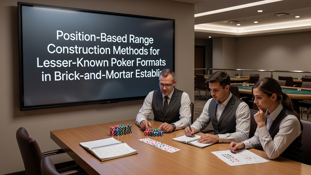 Close-up view of poker chips and cards arranged on a casino table during a lesser-known poker variant session